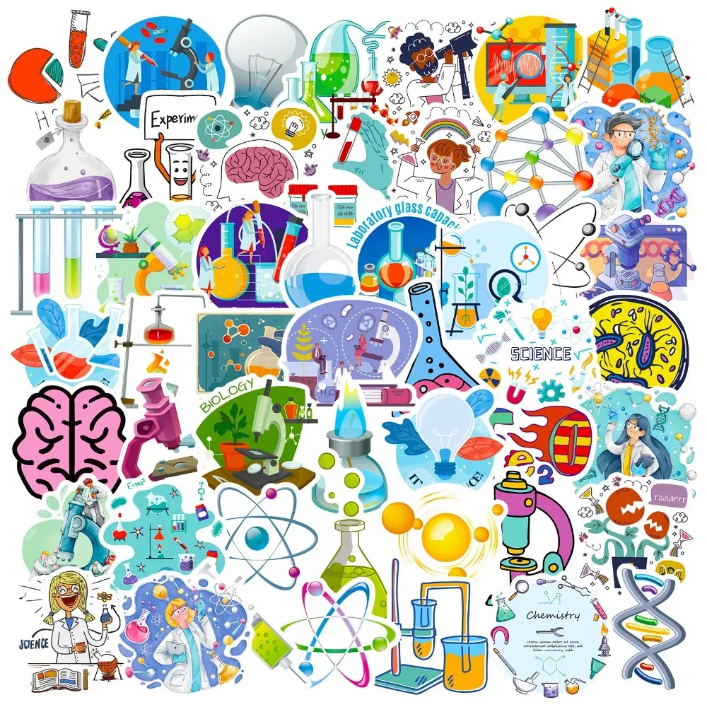 Vintage Fashion Illustration - 50PCS Cartoon Science Lab Sticker Aesthetic