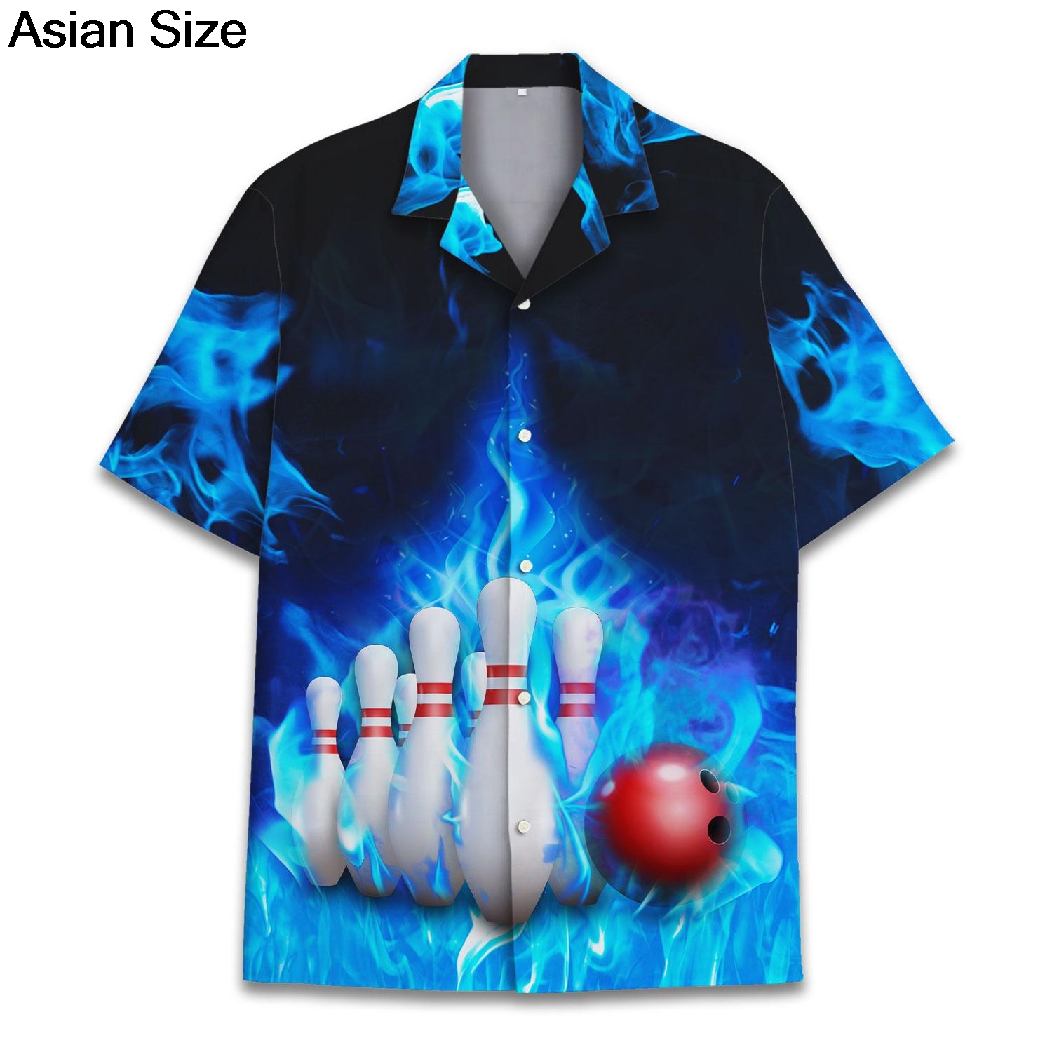 Bowling Shirt Camp - Cool Blue Fire Bowling Sport Graphic