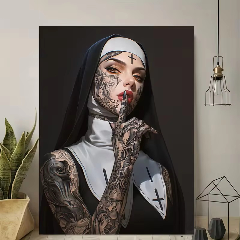 Fashion Girl Tattoo Nun Canvas - Vintage Fashion Illustration review and price