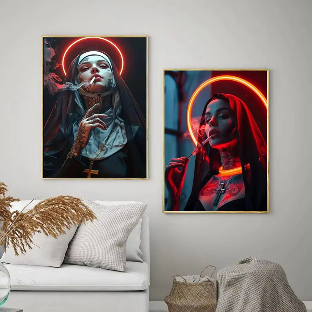 Fashion Girl Tattoo Nun Canvas - Vintage Fashion Illustration review and price