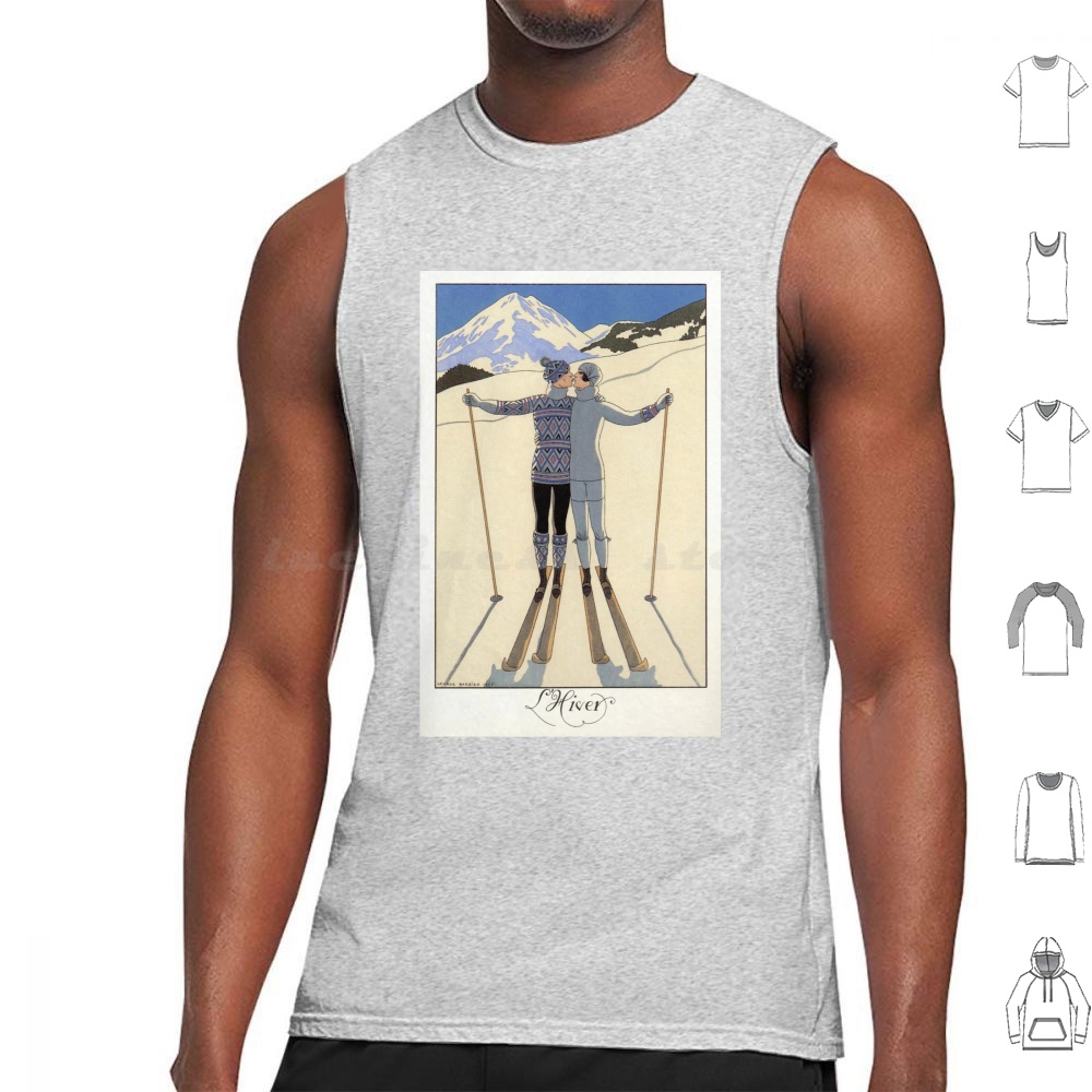 Skiing Kissing Couple Vintage  - Vintage Fashion Illustration review and price