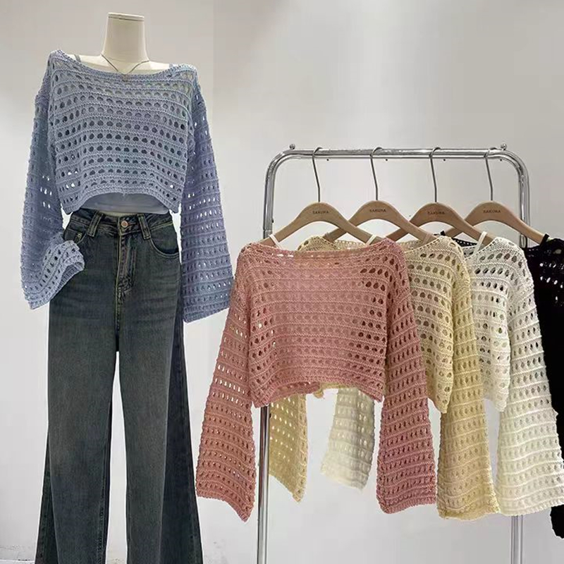 Long Sleeve Crochet Knit Top S - Crochet Top Boho review and price