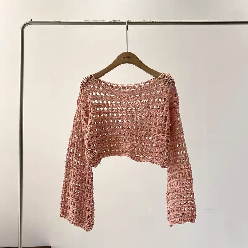 Long Sleeve Crochet Knit Top S - Crochet Top Boho review and price