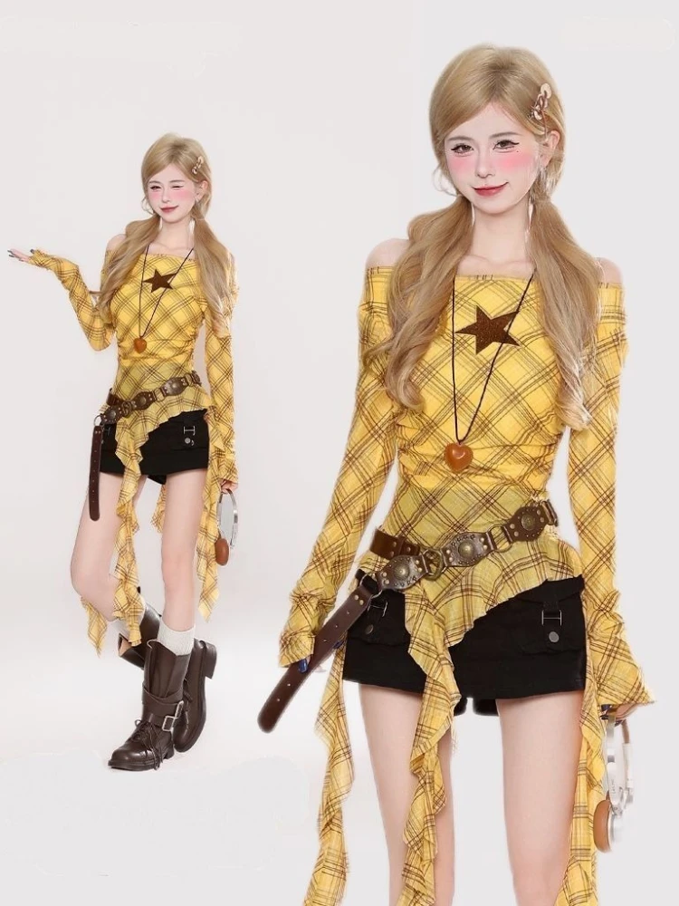 Y2K Plaid Slash Neck Vintage T - Vintage Y2K review and price