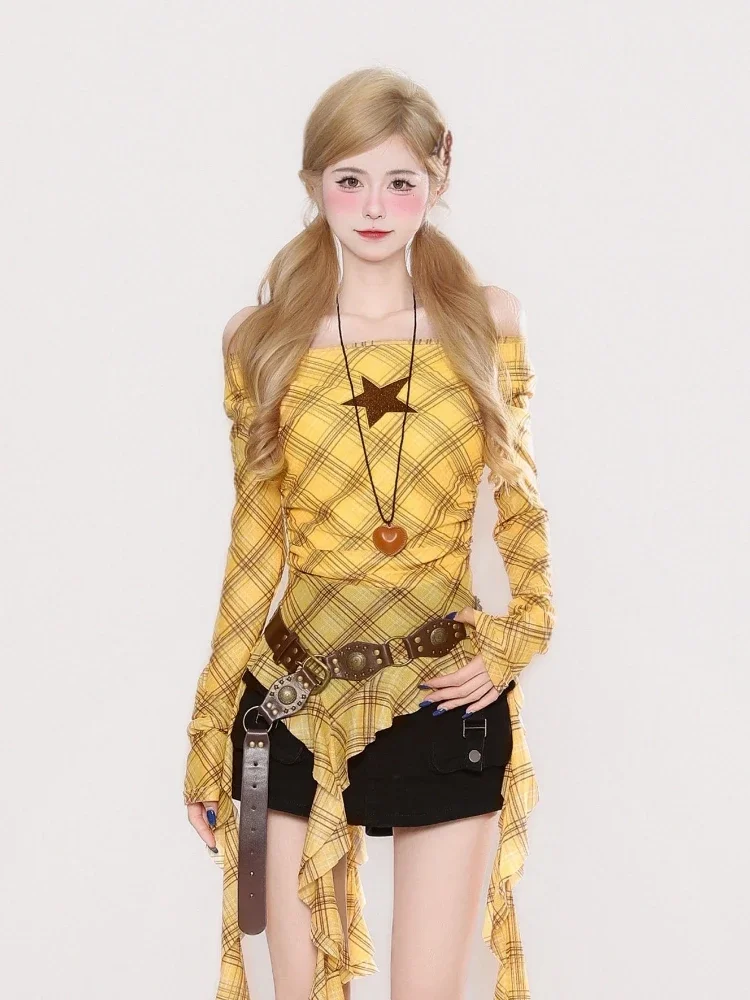 Y2K Plaid Slash Neck Vintage T - Vintage Y2K review and price