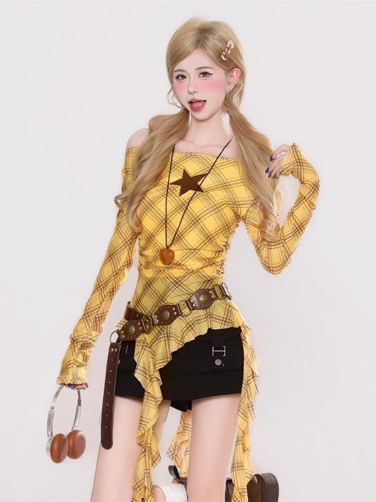 Y2K Plaid Slash Neck Vintage T - Vintage Y2K review and price