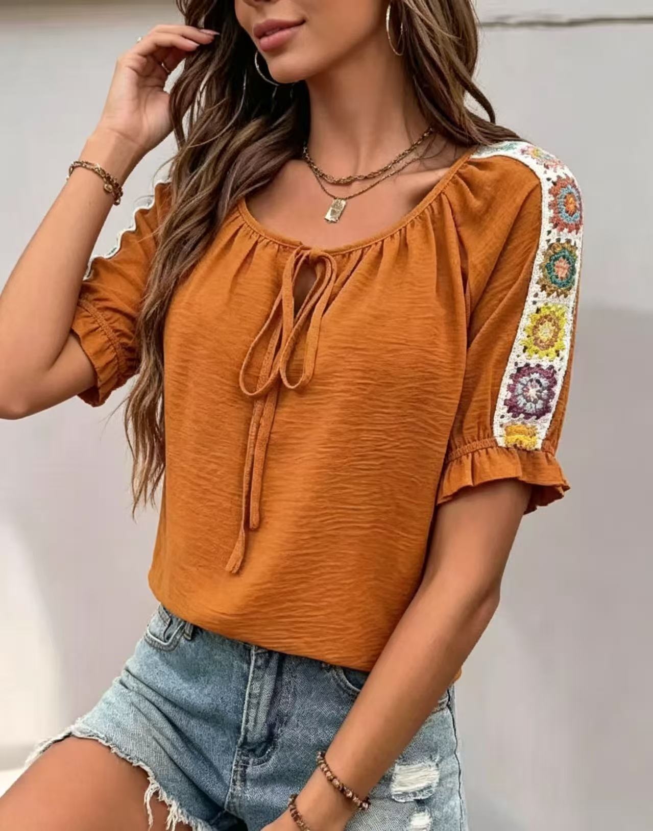 Boho Women's Blouse Tie Front  - Crochet Top Boho review and price