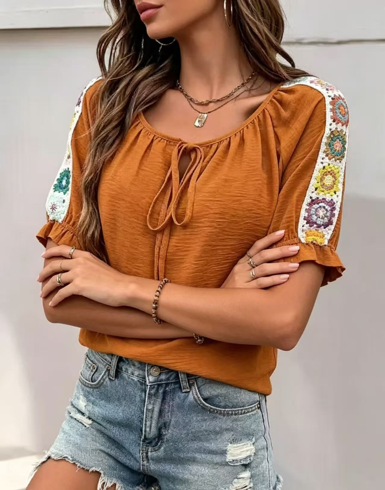 Boho Women's Blouse Tie Front  - Crochet Top Boho review and price