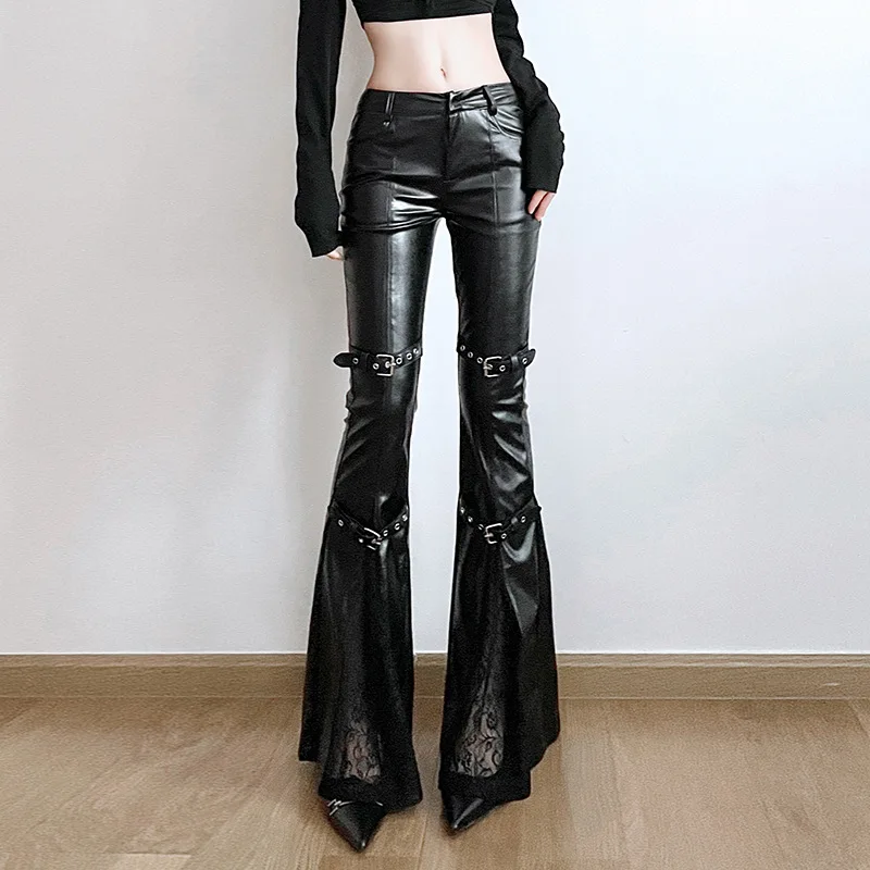 Women's PU Leather Flare Pants - Vintage Y2K review and price