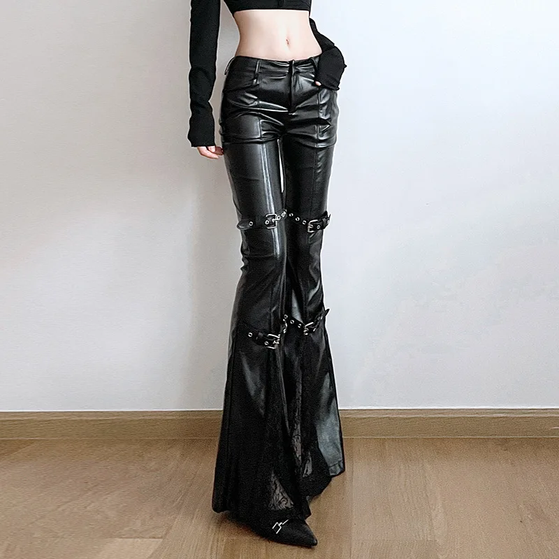 Women's PU Leather Flare Pants - Vintage Y2K review and price