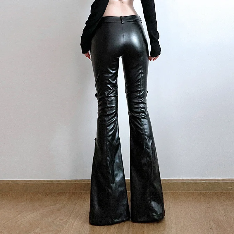 Women's PU Leather Flare Pants - Vintage Y2K review and price