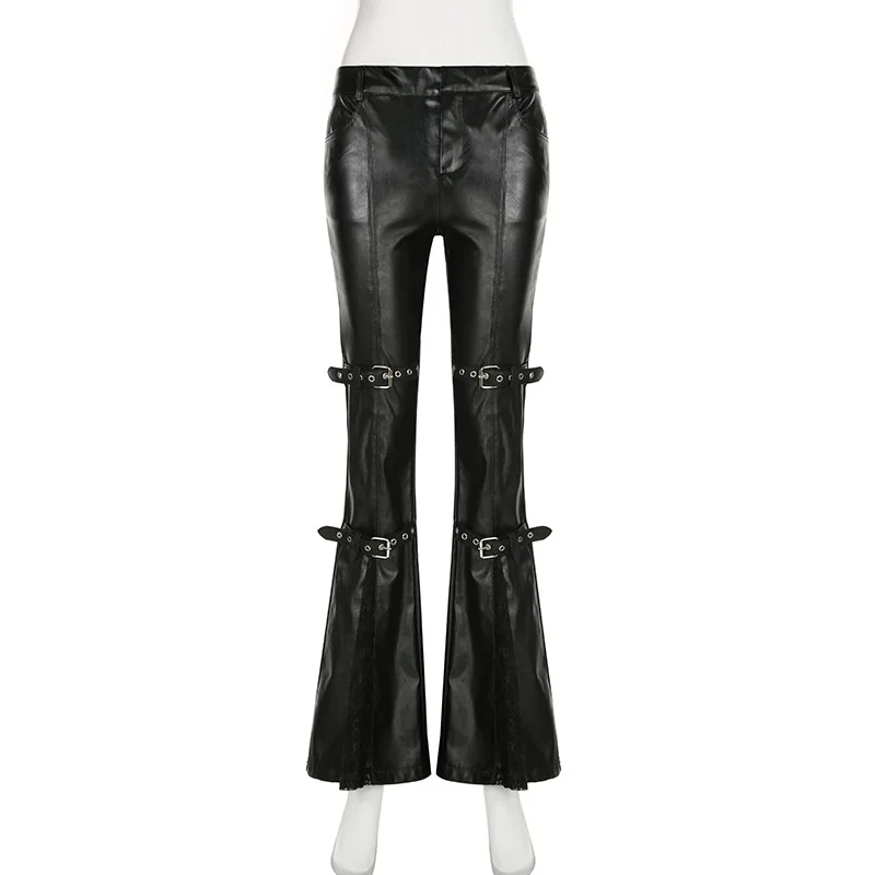 Women's PU Leather Flare Pants - Vintage Y2K review and price